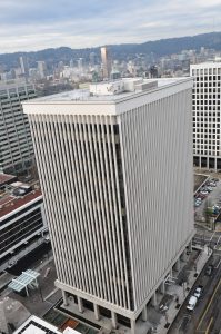 an aerial shot of the Lloyd building