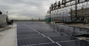 the roof of Mongomery Park building with solar panel array