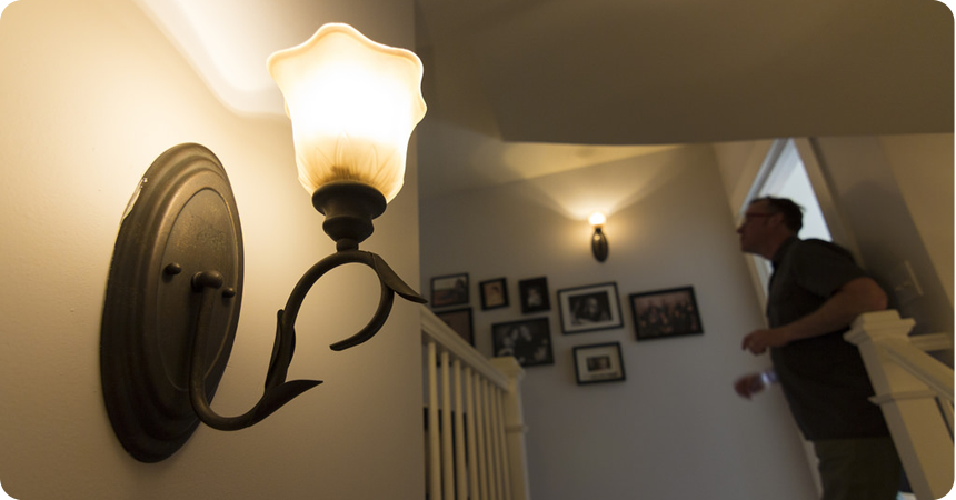 a wall sconce in a home