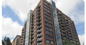 exterior view of the Wyatt building, a brick apartment building