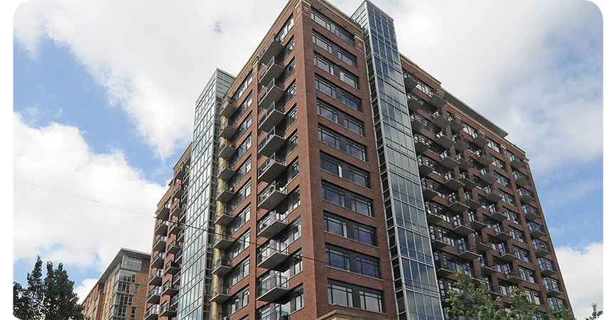 exterior view of the Wyatt building, a brick apartment building