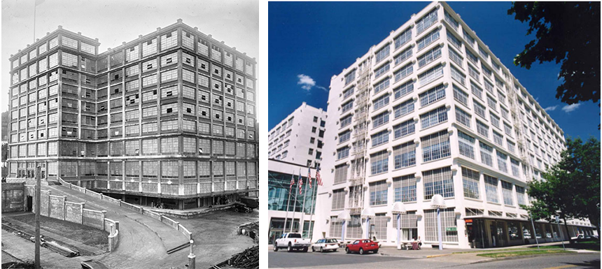 Image on left showing Montgomery Park as it was in 1920 and image on right showing Montgomery Park as it was in 2016.