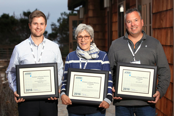 ACEEE Champions of Energy Efficiency. Scott Wood, Environmental Defense Fund Climate Corps, Margie Harris, Energy Trust of Oregon, and John Cymbalsky, US Department of Energy