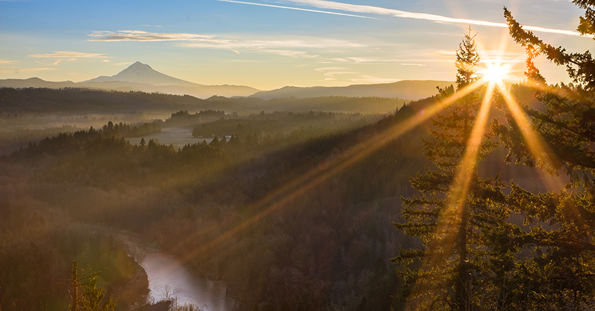 Beautiful Image of Mt. Hood taken during sunrise from Jonsrud view point in Sandy, Oregon, USA.