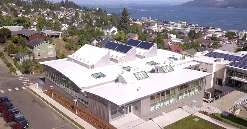 aerial view of Patirot Hall at Clatsop Community College