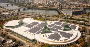 oregon convention center aerial view with solar panels