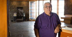 a man standing in the newly renovated nonprofit interpretive center for the Tamástslikt Cultural Institute in Pendleton, Oregon