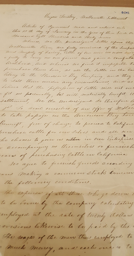 1837 petition to start Willamette Cattle Company, photo courtesy of the Oregon Department of Administrative Services