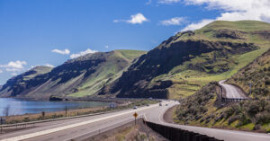 The columbia river gorge on a sunny day