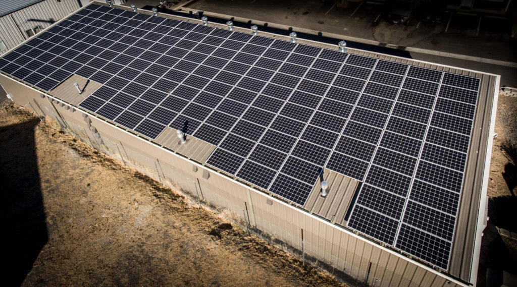 an array of solar panels viewed from above