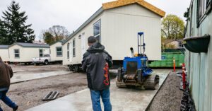 New manufactured homes being delivered to Oak Leaf Manufactured Home Park in April 2019