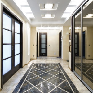 an apartment hallway in a luxury apartment building