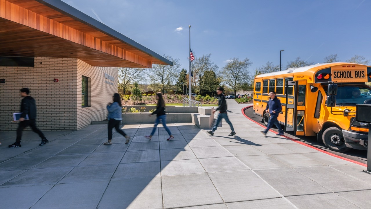 Children walking into a school