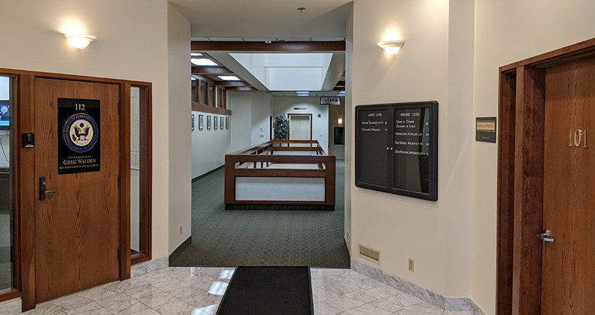 an interior hallway of the Hornecker building