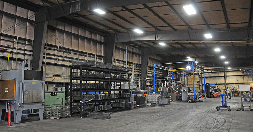 the inside of a warehouse with led lighting