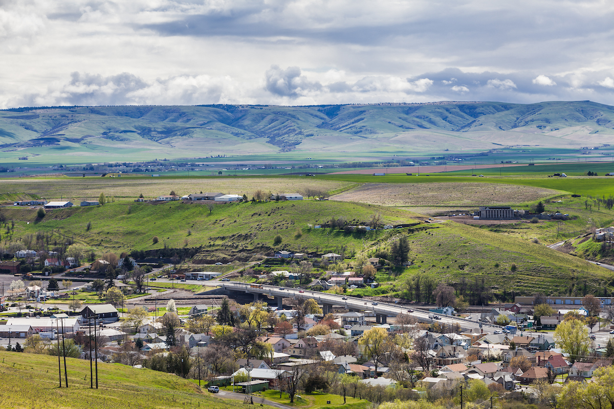 The town of Pendleton viewed from a far