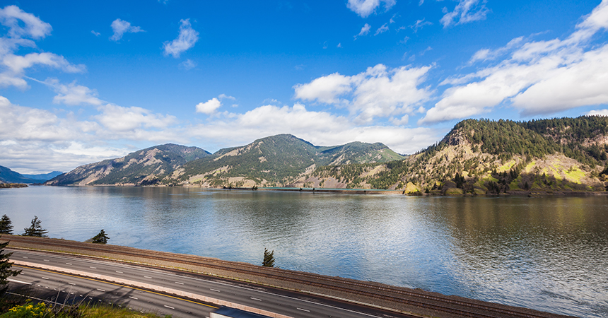 a view of the columbia river gorge