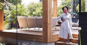 Woman in backyard