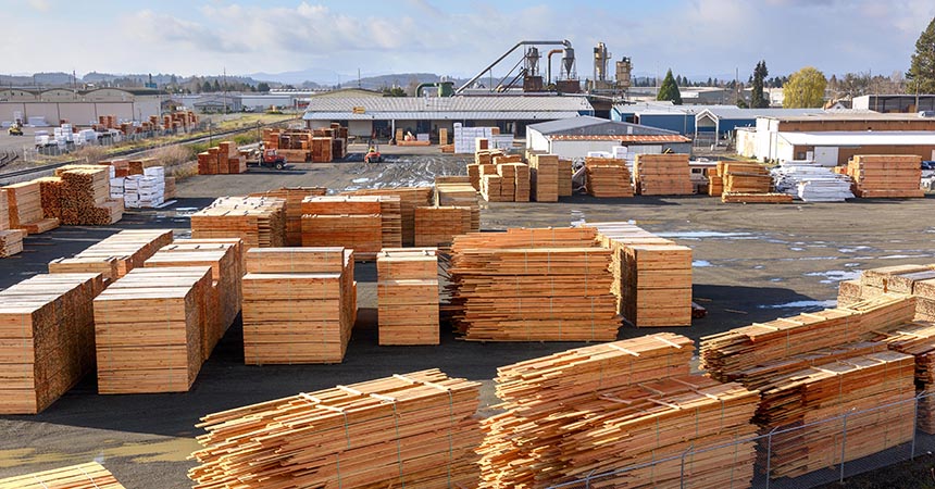 a lumberyard full of processed wood