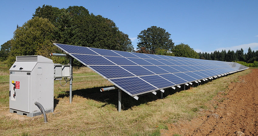 a solar panel system in a field