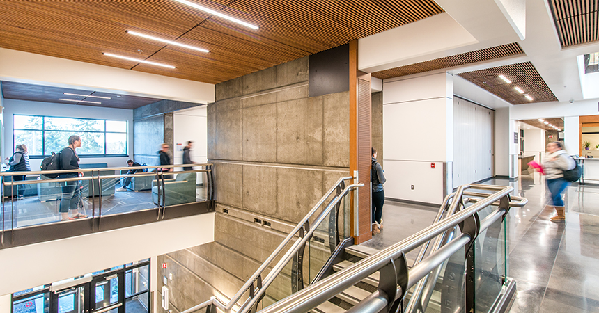 an interior of a modern college building