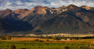 farm with mountains in background