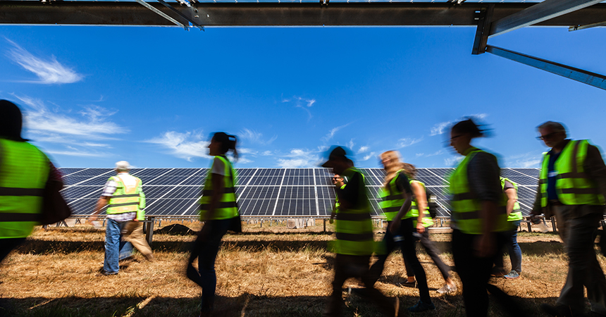 Solar panels with people