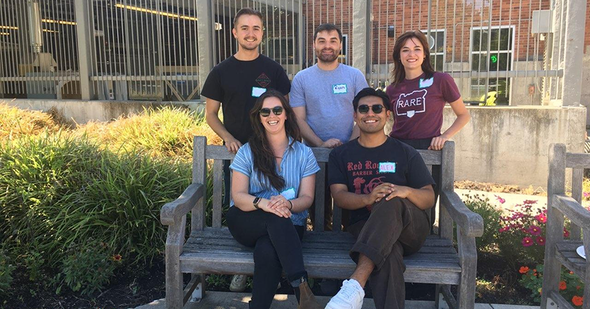 Group sitting on a bench