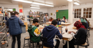 Local teens participating in an after-school pottery class.